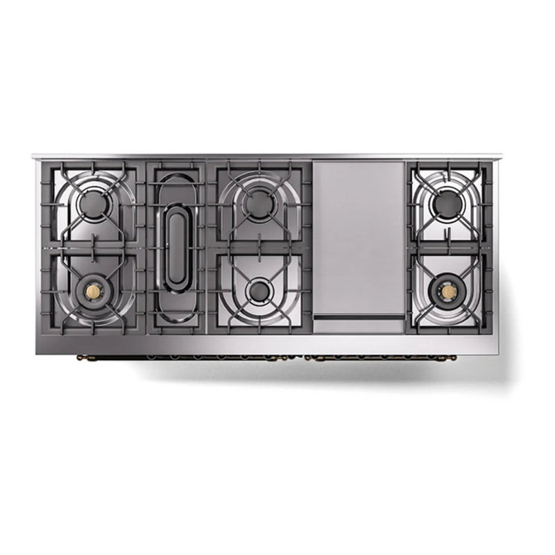 ILVE Nostalgie II Noblesse 60" Dual Fuel Freestanding Range in Emerald Green with Burnished Trim, UN60FQNMPEGBLP