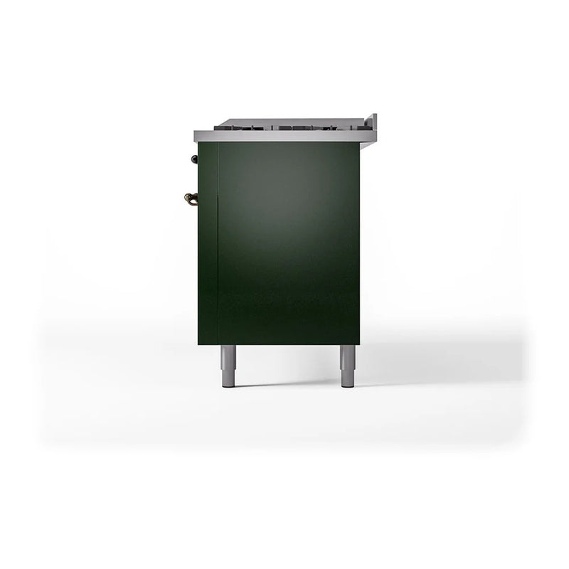 ILVE Nostalgie II Noblesse 60" Dual Fuel Freestanding Range in Emerald Green with Burnished Trim, UN60FQNMPEGBLP