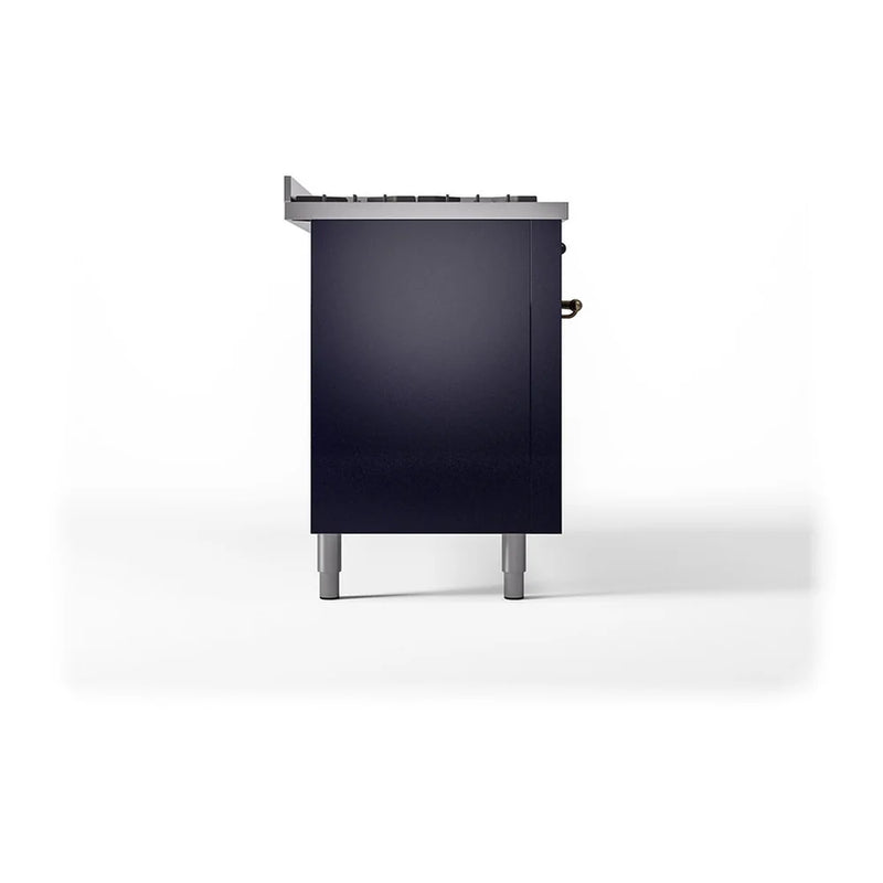 ILVE Nostalgie II Noblesse 60" Dual Fuel Freestanding Range in Midnight Blue with Burnished Trim, UN60FQNMPMBB