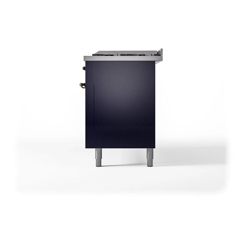 ILVE Nostalgie II Noblesse 60" Dual Fuel Freestanding Range in Midnight Blue with Burnished Trim, UN60FQNMPMBB