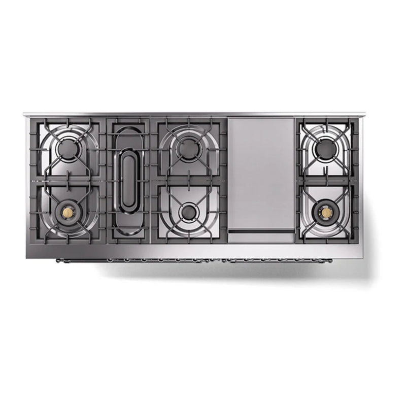 ILVE Nostalgie II Noblesse 60" Dual Fuel Freestanding Range in Midnight Blue with Chrome Trim, UN60FQNMPMBCLP