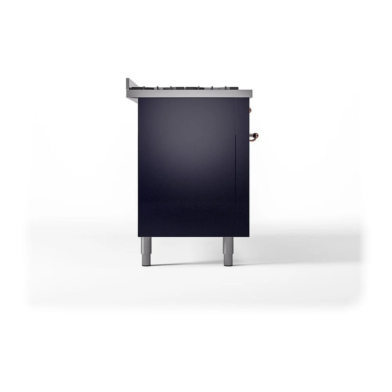 ILVE Nostalgie II Noblesse 60" Dual Fuel Freestanding Range in Midnight Blue with Copper Trim, UN60FQNMPMBP