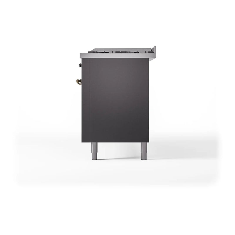 ILVE Nostalgie II Noblesse 60" Dual Fuel Freestanding Range in Graphite Matte with Burnished Trim, UN60FQNMPMGBLP