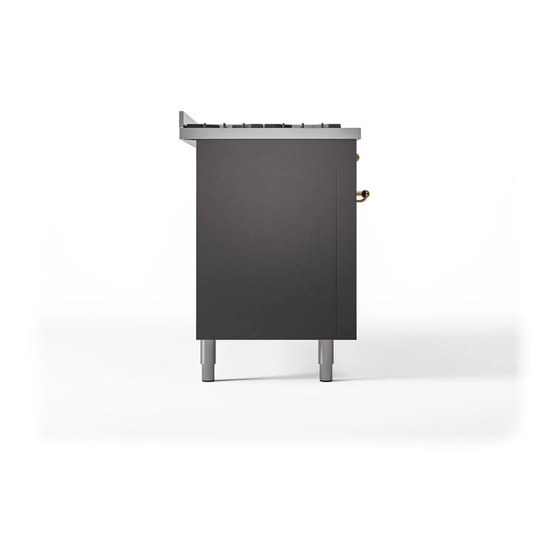 ILVE Nostalgie II Noblesse 60" Dual Fuel Freestanding Range in Graphite Matte with Brass Trim, UN60FQNMPMGG