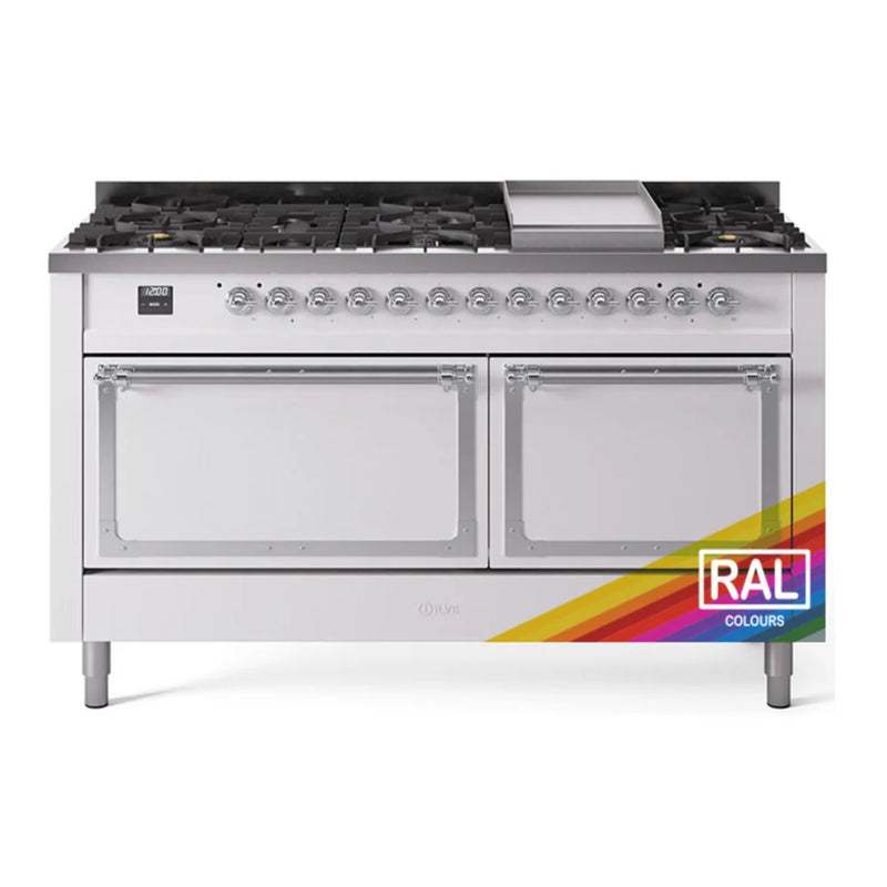 ILVE Nostalgie II Noblesse 60" Dual Fuel Freestanding Range in RAL Color with Chrome Trim, UN60FQNMPRAC