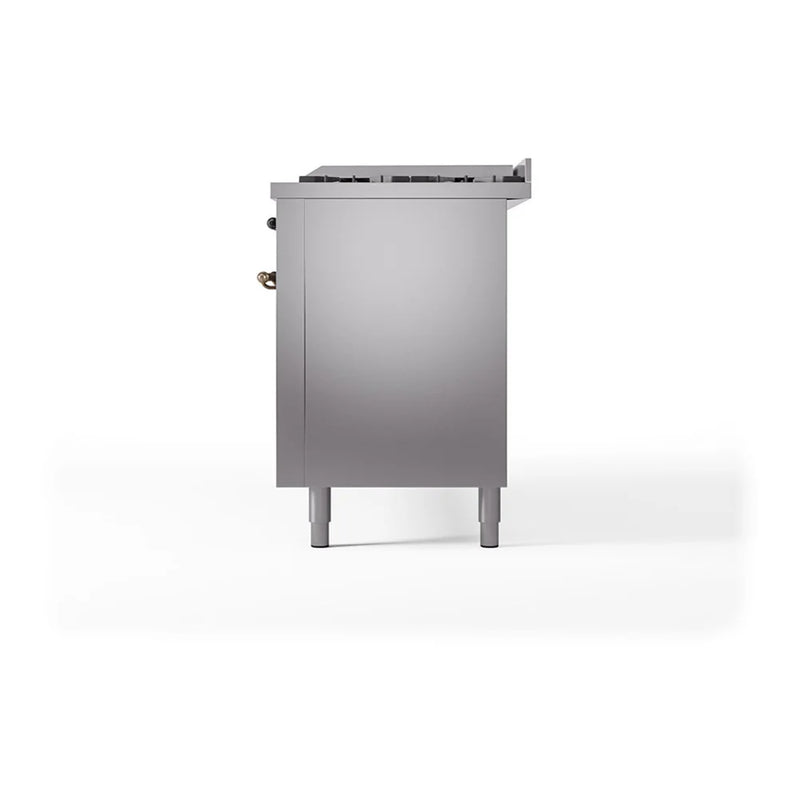 ILVE Nostalgie II Noblesse 60" Dual Fuel Freestanding Range in Stainless Steel with Burnished Trim, UN60FQNMPSSB