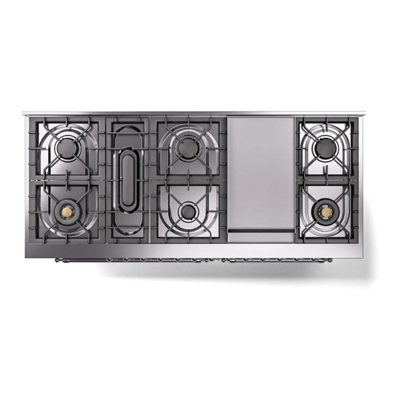 ILVE Nostalgie II Noblesse 60" Dual Fuel Freestanding Range in Stainless Steel with Chrome Trim, UN60FQNMPSSCLP