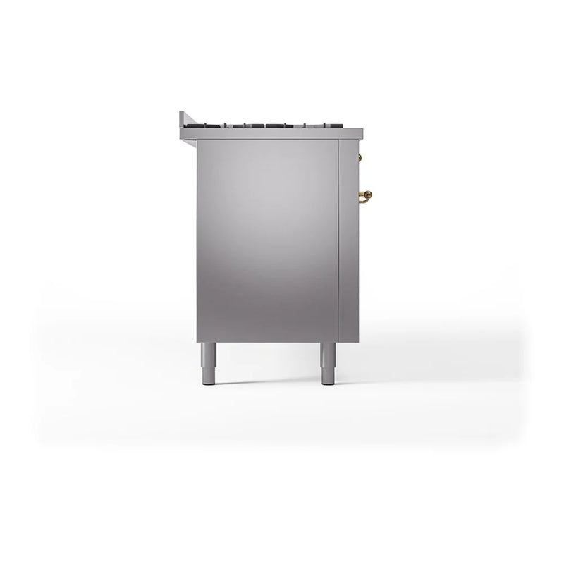 ILVE Nostalgie II Noblesse 60" Dual Fuel Freestanding Range in Stainless Steel with Brass Trim, UN60FQNMPSSG