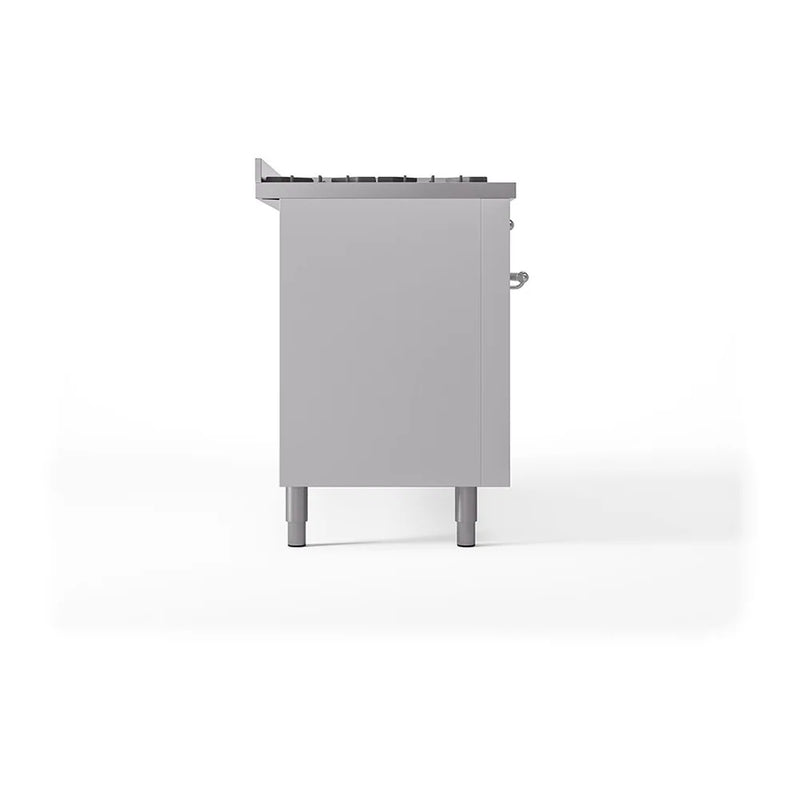 ILVE Nostalgie II Noblesse 60" Dual Fuel Freestanding Range in White with Chrome Trim, UN60FQNMPWHC
