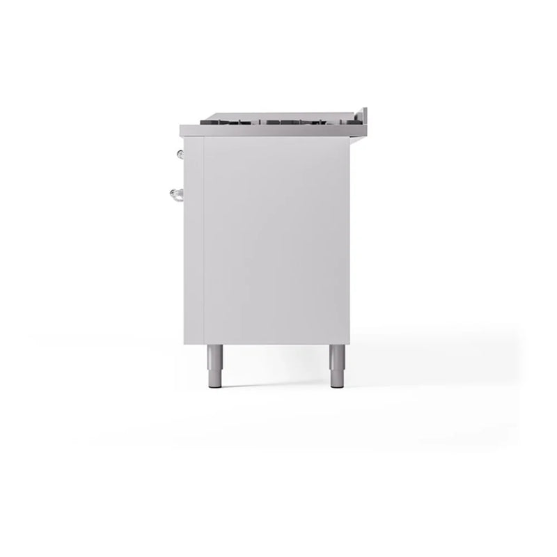 ILVE Nostalgie II Noblesse 60" Dual Fuel Freestanding Range in White with Chrome Trim, UN60FQNMPWHC