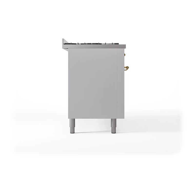ILVE Nostalgie II Noblesse 60" Dual Fuel Freestanding Range in White with Brass Trim, UN60FQNMPWHGLP