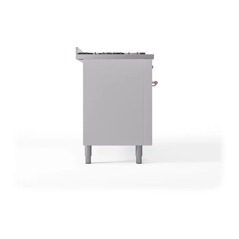 ILVE Nostalgie II Noblesse 60" Dual Fuel Freestanding Range in White with Copper Trim, UN60FQNMPWHPLP