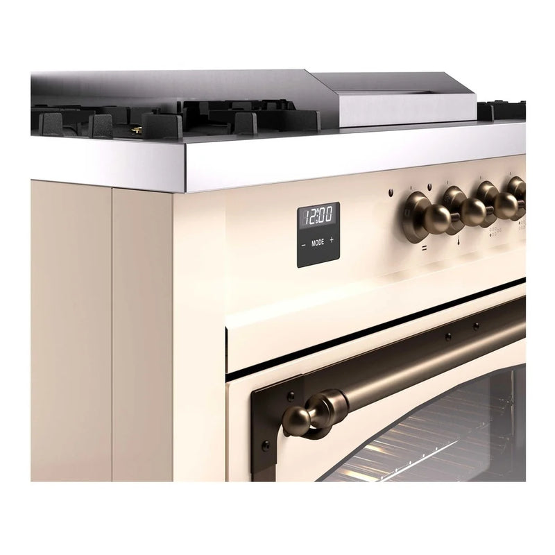 ILVE Nostalgie II Noblesse 60" Dual Fuel Freestanding Range in Antique White with Burnished Trim, UN60FSNMPAWB
