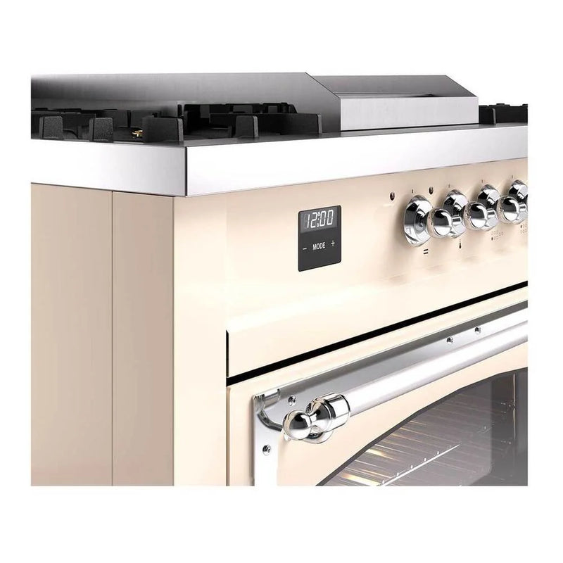 ILVE Nostalgie II Noblesse 60" Dual Fuel Freestanding Range in Antique White with Chrome Trim, UN60FSNMPAWCLP