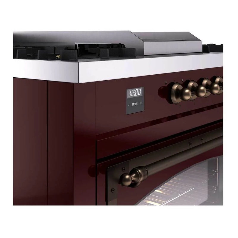 ILVE Nostalgie II Noblesse 60" Dual Fuel Freestanding Range in Burgundy with Burnished Trim, UN60FSNMPBUB