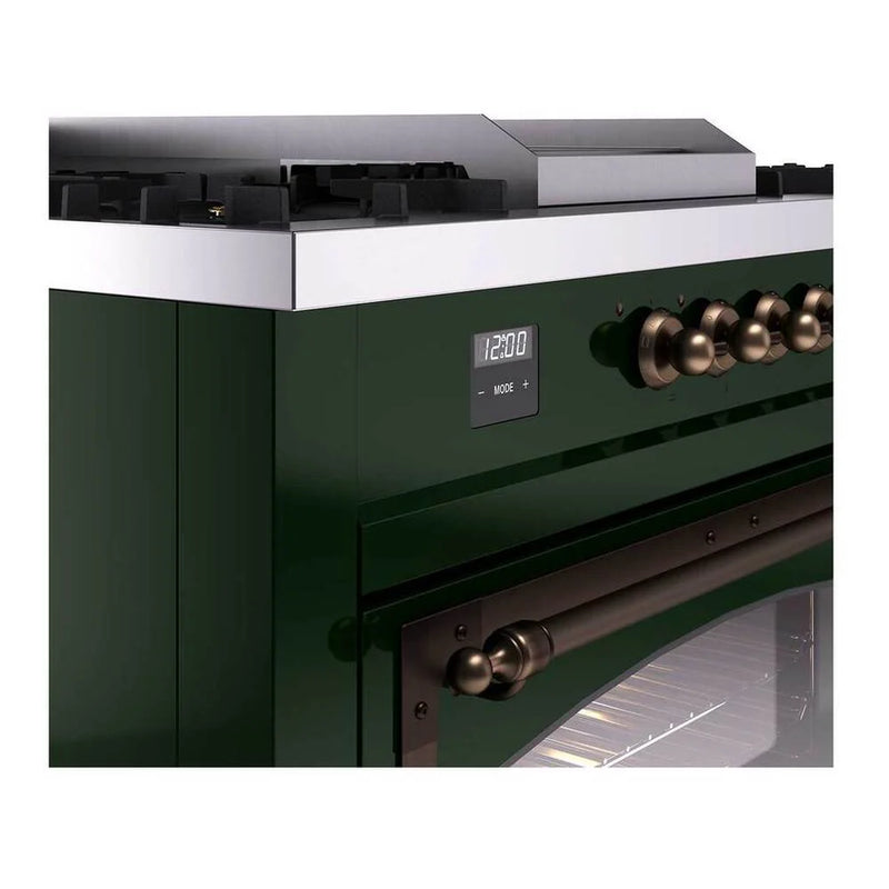 ILVE Nostalgie II Noblesse 60" Dual Fuel Freestanding Range in Emerald Green with Burnished Trim, UN60FSNMPEGB