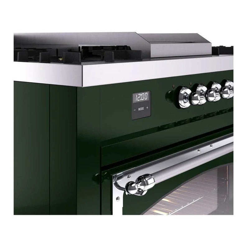 ILVE Nostalgie II Noblesse 60" Dual Fuel Freestanding Range in Emerald Green with Chrome Trim, UN60FSNMPEGC