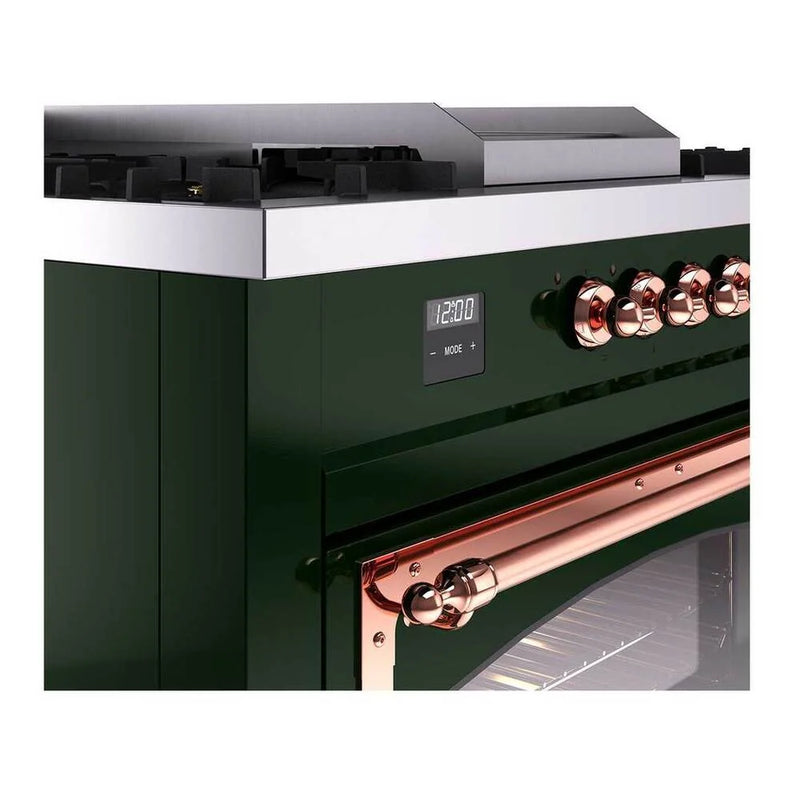 ILVE Nostalgie II Noblesse 60" Dual Fuel Freestanding Range in Emerald Green with Copper Trim, UN60FSNMPEGPLP