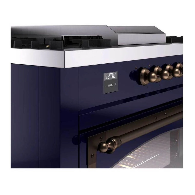 ILVE Nostalgie II Noblesse 60" Dual Fuel Freestanding Range in Midnight Blue with Burnished Trim, UN60FSNMPMBBLP