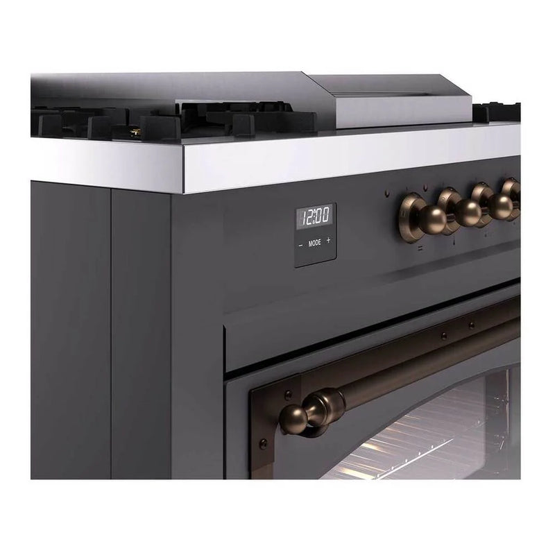 ILVE Nostalgie II Noblesse 60" Dual Fuel Freestanding Range in Graphite Matte with Burnished Trim, UN60FSNMPMGB