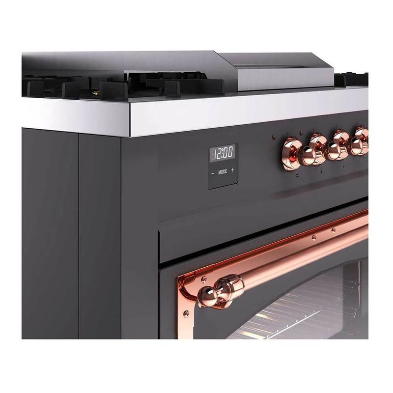ILVE Nostalgie II Noblesse 60" Dual Fuel Freestanding Range in Graphite Matte with Copper Trim, UN60FSNMPMGP