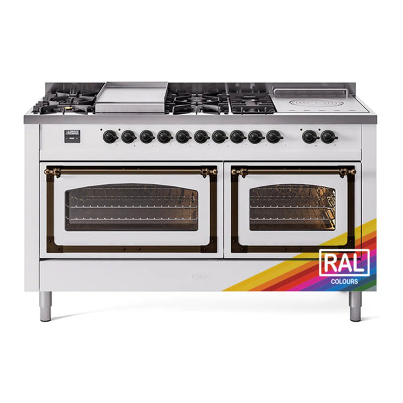 ILVE Nostalgie II Noblesse 60" Dual Fuel Freestanding Range in RAL Color with Burnished Trim, UN60FSNMPRAB