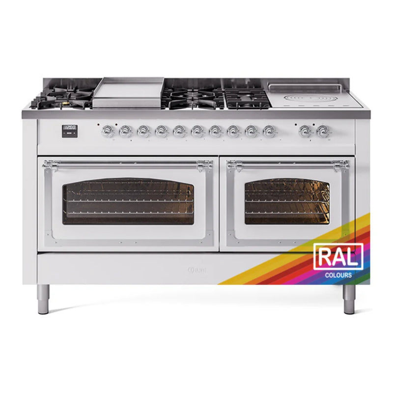 ILVE Nostalgie II Noblesse 60" Dual Fuel Freestanding Range in RAL Color with Chrome Trim, UN60FSNMPRACLP