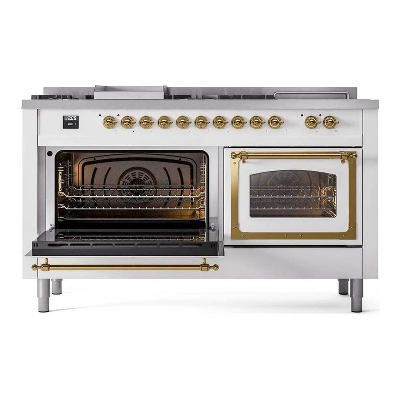 ILVE Nostalgie II Noblesse 60" Dual Fuel Freestanding Range in RAL Color with Brass Trim, UN60FSNMPRAGLP