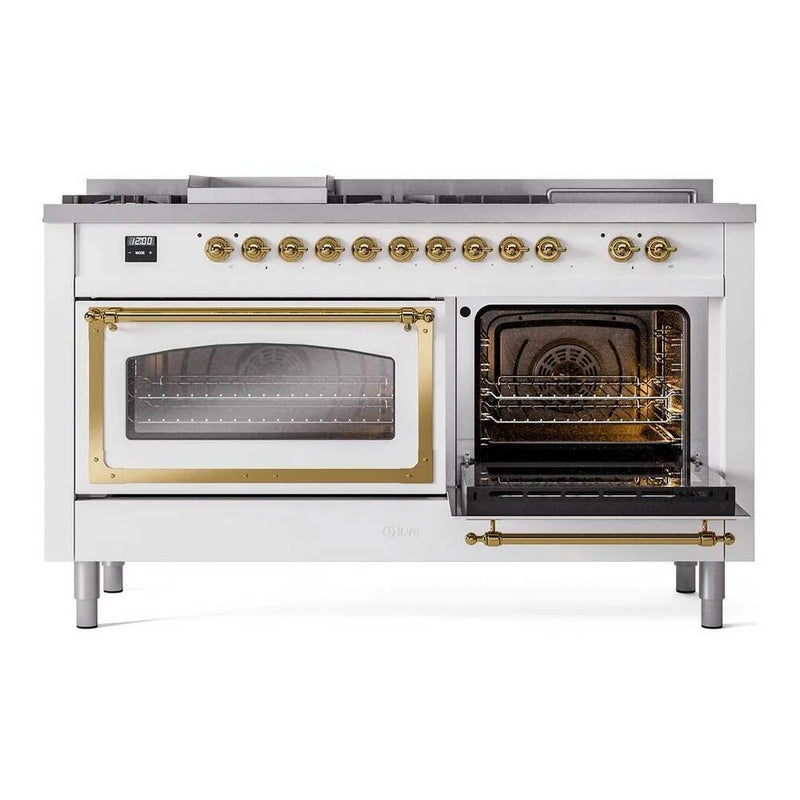 ILVE Nostalgie II Noblesse 60" Dual Fuel Freestanding Range in RAL Color with Brass Trim, UN60FSNMPRAGLP