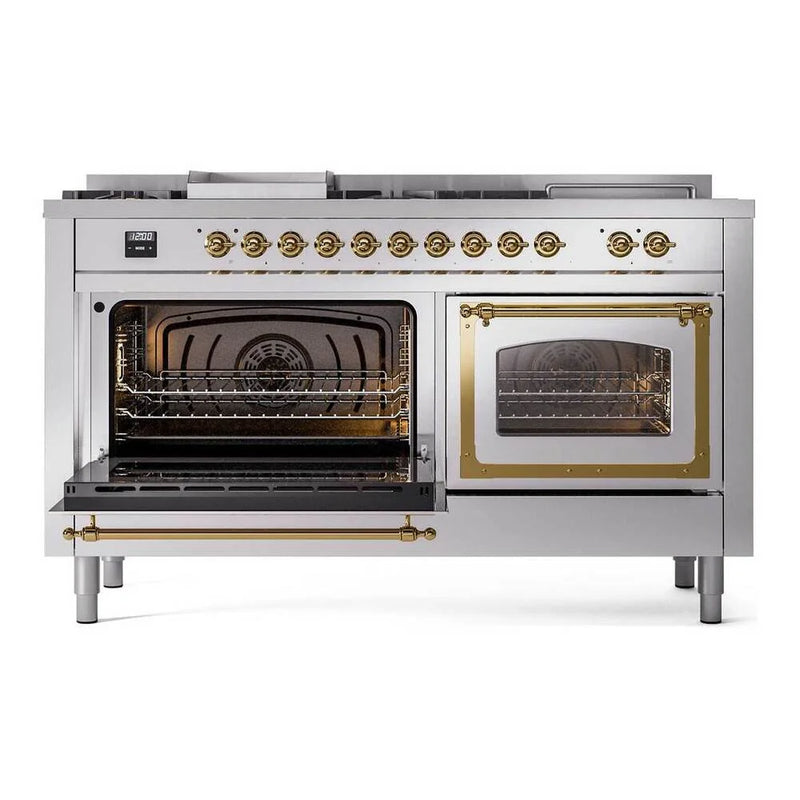 ILVE Nostalgie II Noblesse 60" Dual Fuel Freestanding Range in RAL Color with Brass Trim, UN60FSNMPRAG