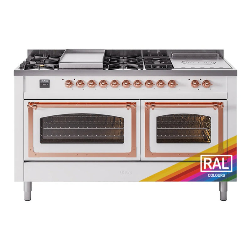 ILVE Nostalgie II Noblesse 60" Dual Fuel Freestanding Range in RAL Color with Copper Trim, UN60FSNMPRAPLP