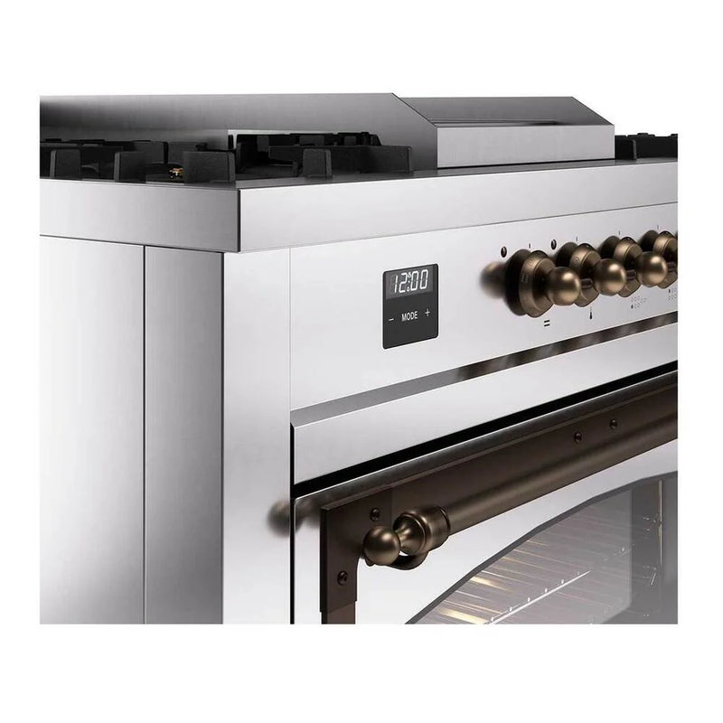 ILVE Nostalgie II Noblesse 60" Dual Fuel Freestanding Range in Stainless Steel with Burnished Trim, UN60FSNMPSSBLP