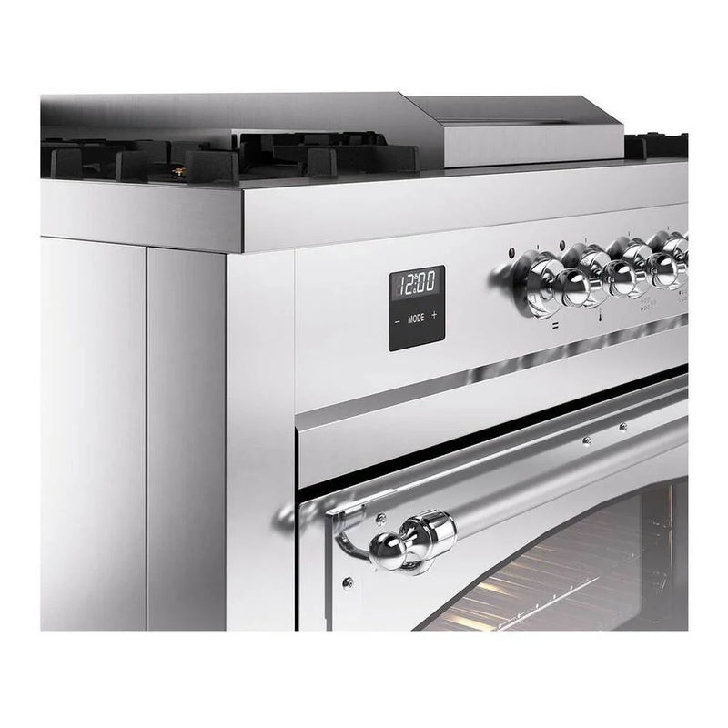 ILVE Nostalgie II Noblesse 60" Dual Fuel Freestanding Range in Stainless Steel with Chrome Trim, UN60FSNMPSSCLP