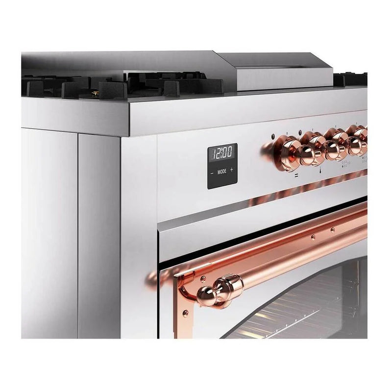 ILVE Nostalgie II Noblesse 60" Dual Fuel Freestanding Range in Stainless Steel with Copper Trim, UN60FSNMPSSP
