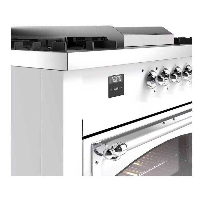 ILVE Nostalgie II Noblesse 60" Dual Fuel Freestanding Range in White with Chrome Trim, UN60FSNMPWHCLP