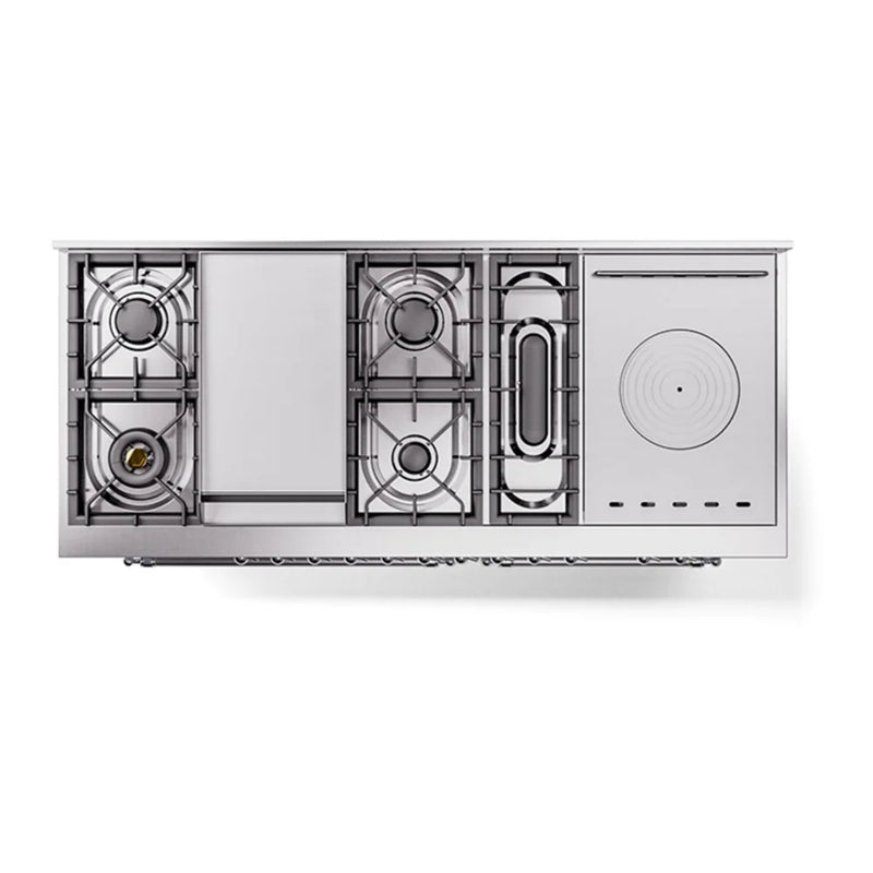ILVE Nostalgie II Noblesse 60" Dual Fuel Freestanding Range in White with Chrome Trim, UN60FSNMPWHCLP