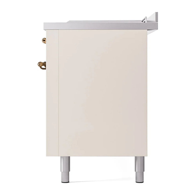ILVE Nostalgie II Noblesse 60" Dual Fuel Freestanding Range in Antique White with Burnished Trim, UN60FSQNMPAWBLP