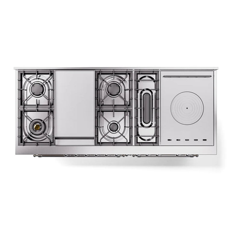 ILVE Nostalgie II Noblesse 60" Dual Fuel Freestanding Range in Antique White with Chrome Trim, UN60FSQNMPAWCLP