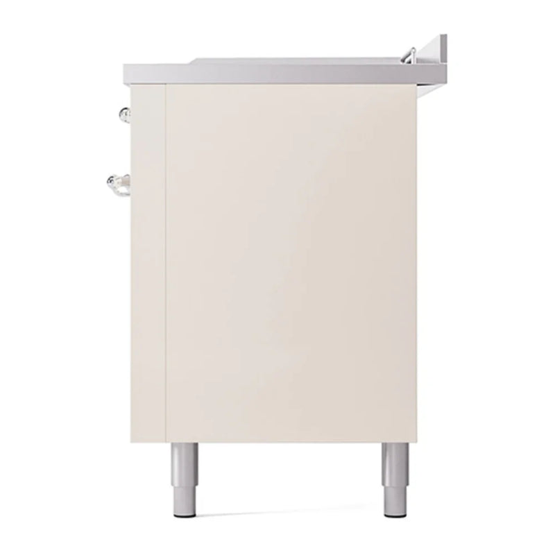 ILVE Nostalgie II Noblesse 60" Dual Fuel Freestanding Range in Antique White with Chrome Trim, UN60FSQNMPAWCLP