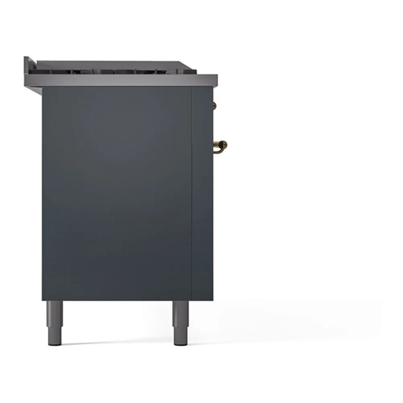 ILVE Nostalgie II Noblesse 60" Dual Fuel Freestanding Range in Blue Grey with Brass Trim, UN60FSQNMPBGGLP