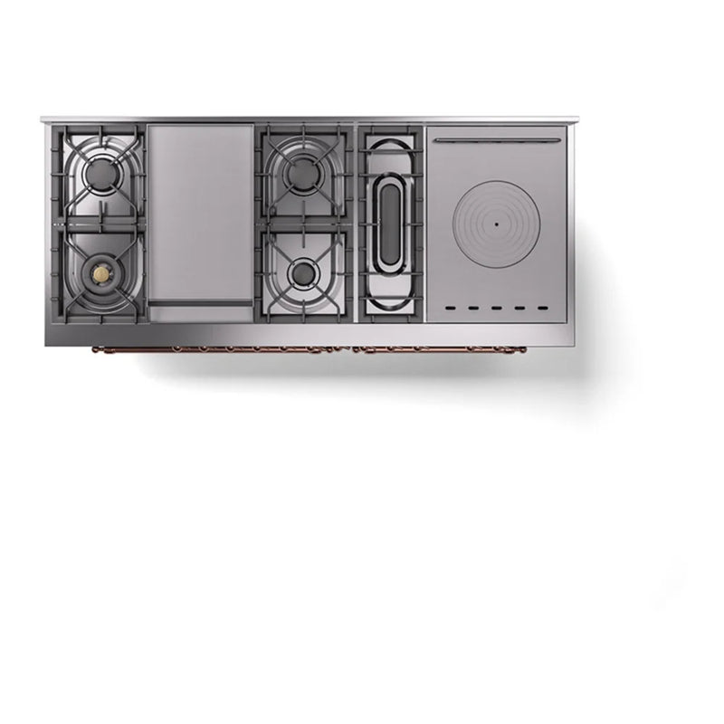 ILVE Nostalgie II Noblesse 60" Dual Fuel Freestanding Range in Blue Grey with Copper Trim, UN60FSQNMPBGPLP
