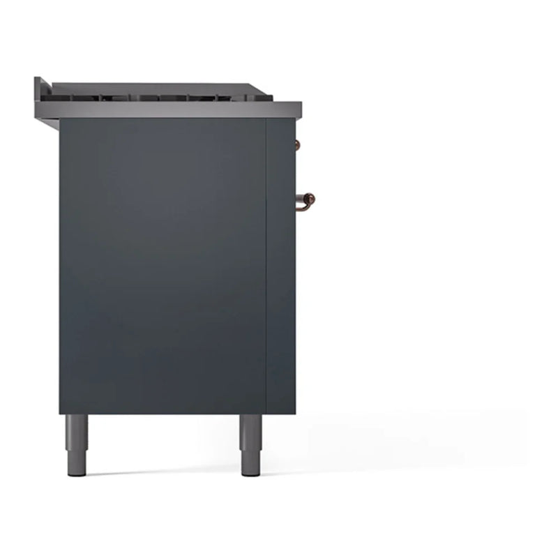 ILVE Nostalgie II Noblesse 60" Dual Fuel Freestanding Range in Blue Grey with Copper Trim, UN60FSQNMPBGP