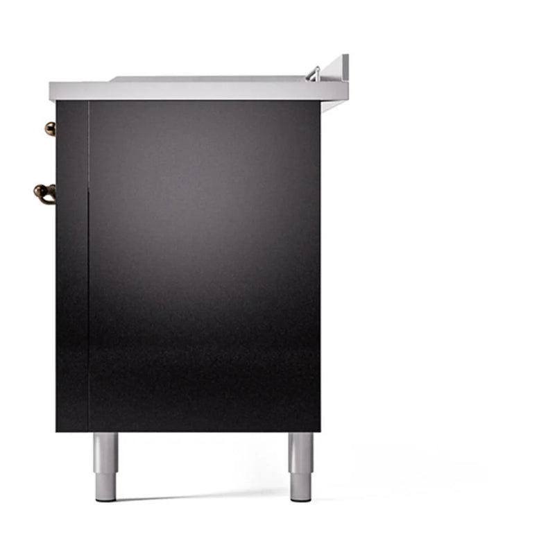 ILVE Nostalgie II Noblesse 60" Dual Fuel Freestanding Range in Glossy Black with Burnished Trim, UN60FSQNMPBKB
