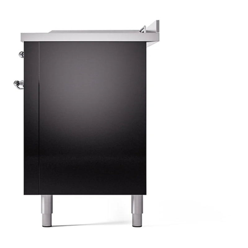 ILVE Nostalgie II Noblesse 60" Dual Fuel Freestanding Range in Glossy Black with Chrome Trim, UN60FSQNMPBKC