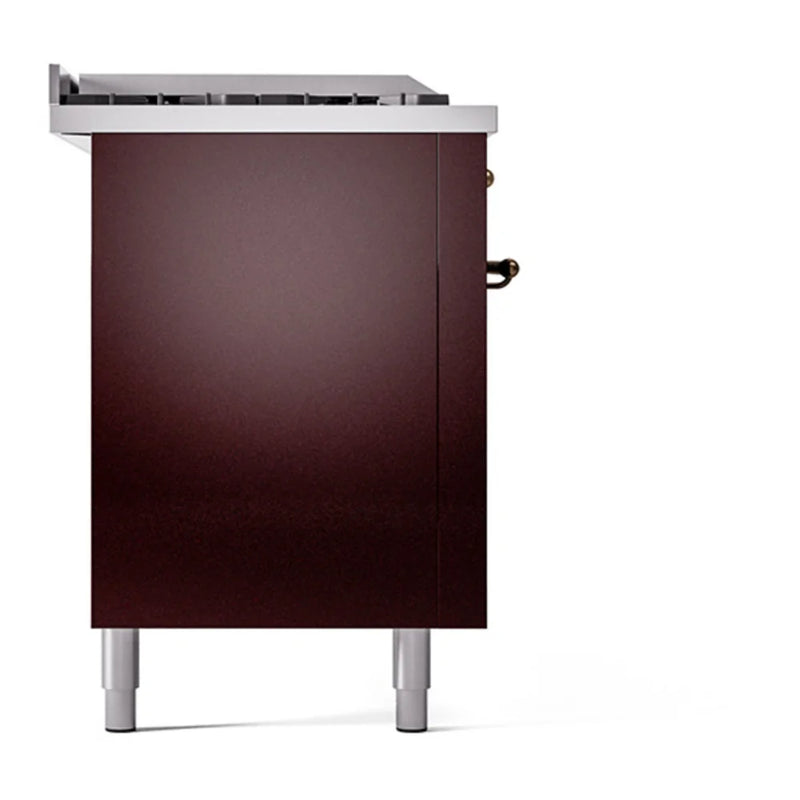 ILVE Nostalgie II Noblesse 60" Dual Fuel Freestanding Range in Burgundy with Burnished Trim, UN60FSQNMPBUBLP