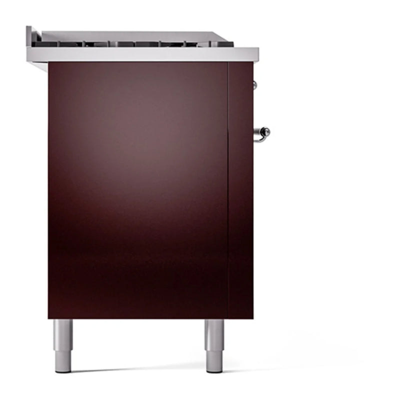 ILVE Nostalgie II Noblesse 60" Dual Fuel Freestanding Range in Burgundy with Chrome Trim, UN60FSQNMPBUCLP