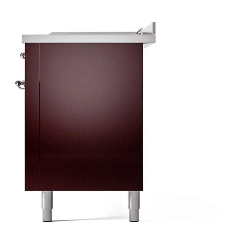 ILVE Nostalgie II Noblesse 60" Dual Fuel Freestanding Range in Burgundy with Chrome Trim, UN60FSQNMPBUC
