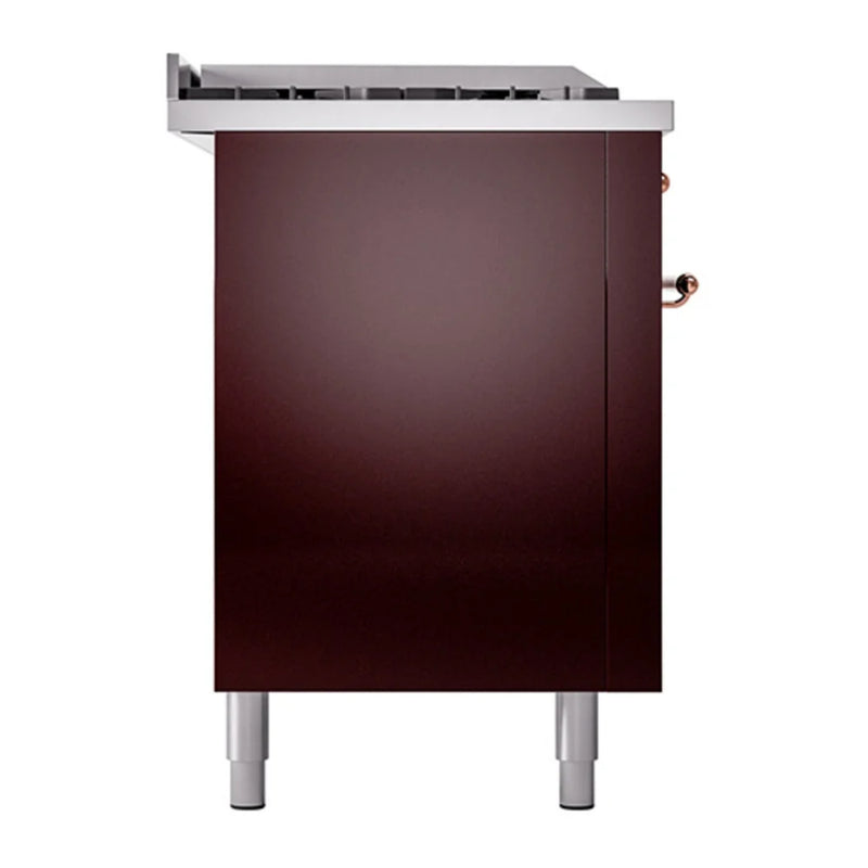 ILVE Nostalgie II Noblesse 60" Dual Fuel Freestanding Range in Burgundy with Copper Trim, UN60FSQNMPBUPLP