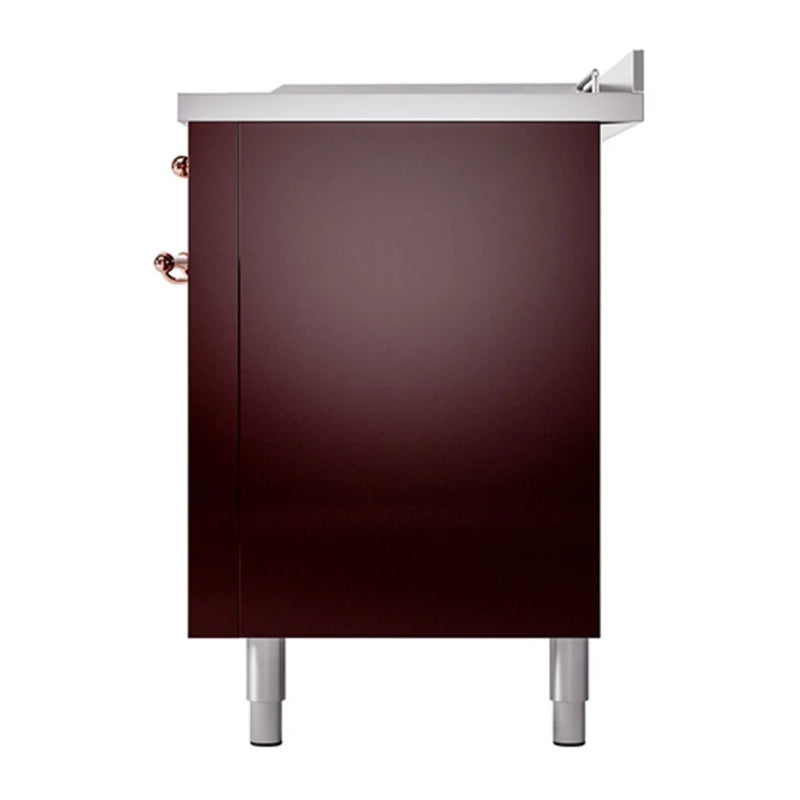 ILVE Nostalgie II Noblesse 60" Dual Fuel Freestanding Range in Burgundy with Copper Trim, UN60FSQNMPBUPLP