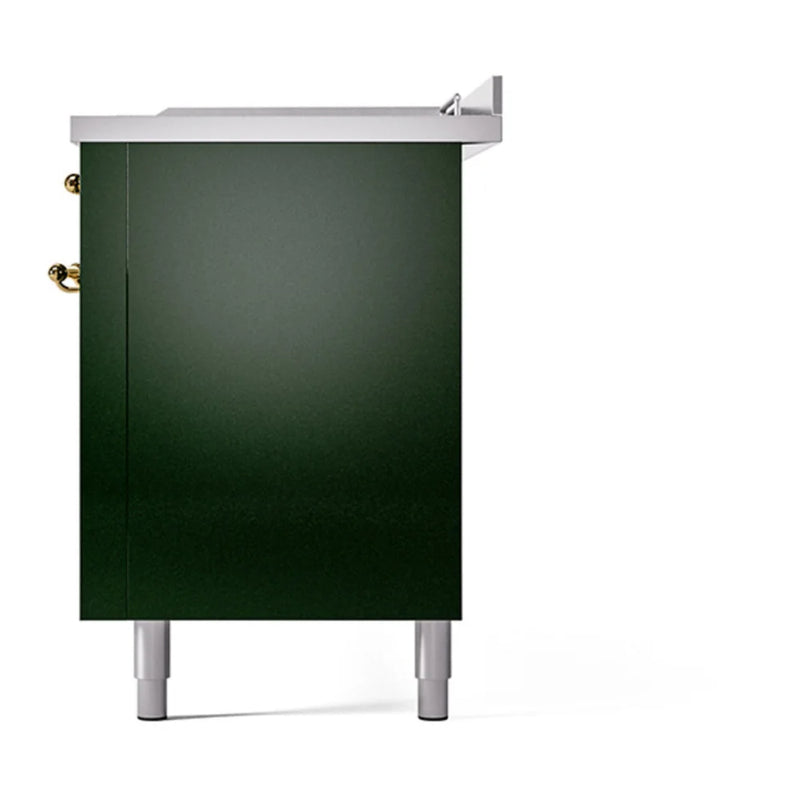ILVE Nostalgie II Noblesse 60" Dual Fuel Freestanding Range in Emerald Green with Brass Trim, UN60FSQNMPEGGLP